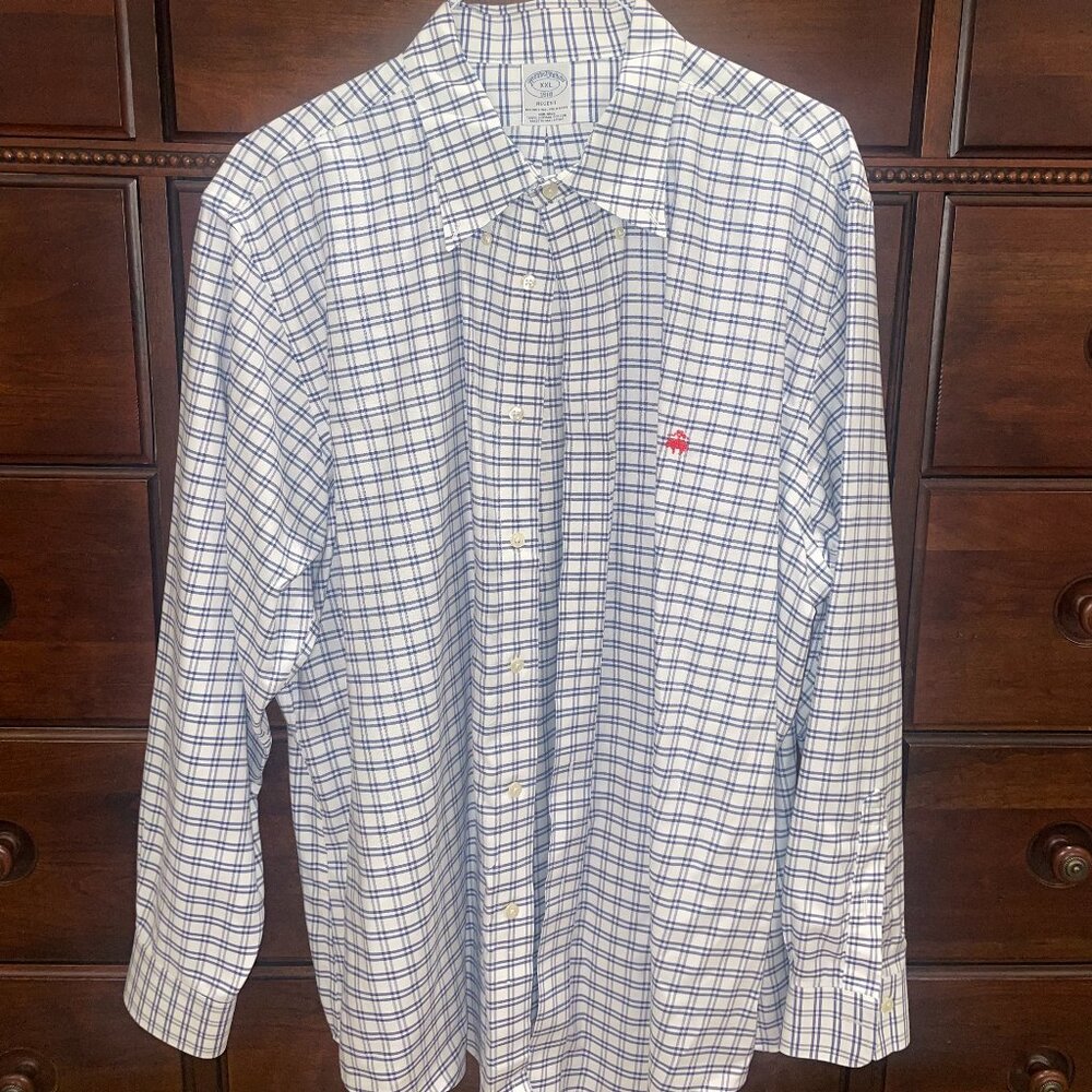 Brooks Brothers Navy Grid-Check Button-Up